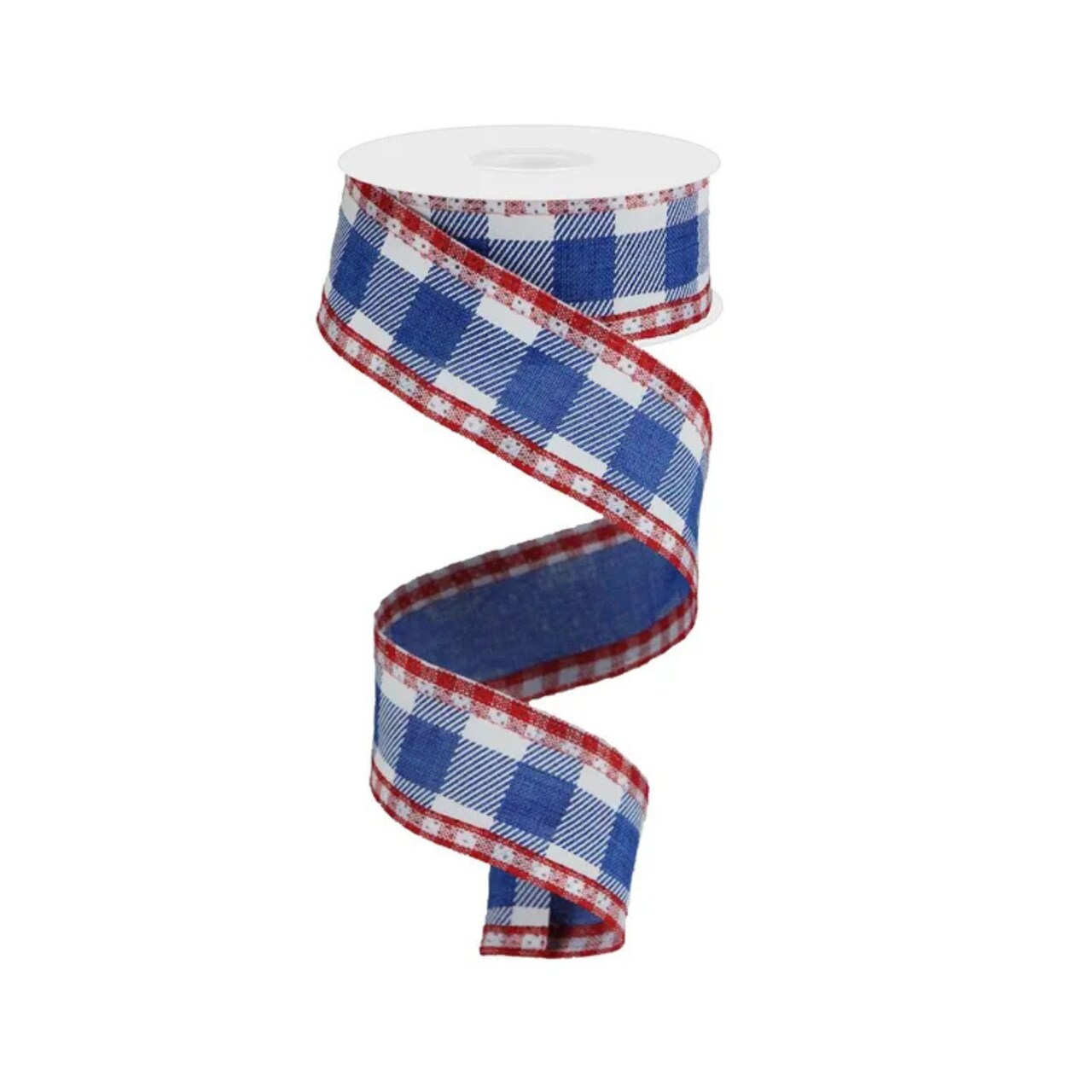 Striped Check Gingham Edge Ribbon Blue White Red Wired | 1.5x10yd-RGA1798A1